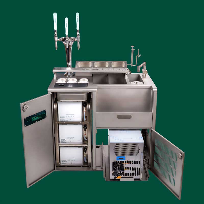 Render of the Harbor with its doors open: bag-in-box, cooling and drawer inside the base