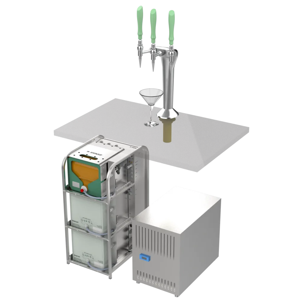 Render of the Springbay Cove with the separate cooling unit next to the bag-in-box dock