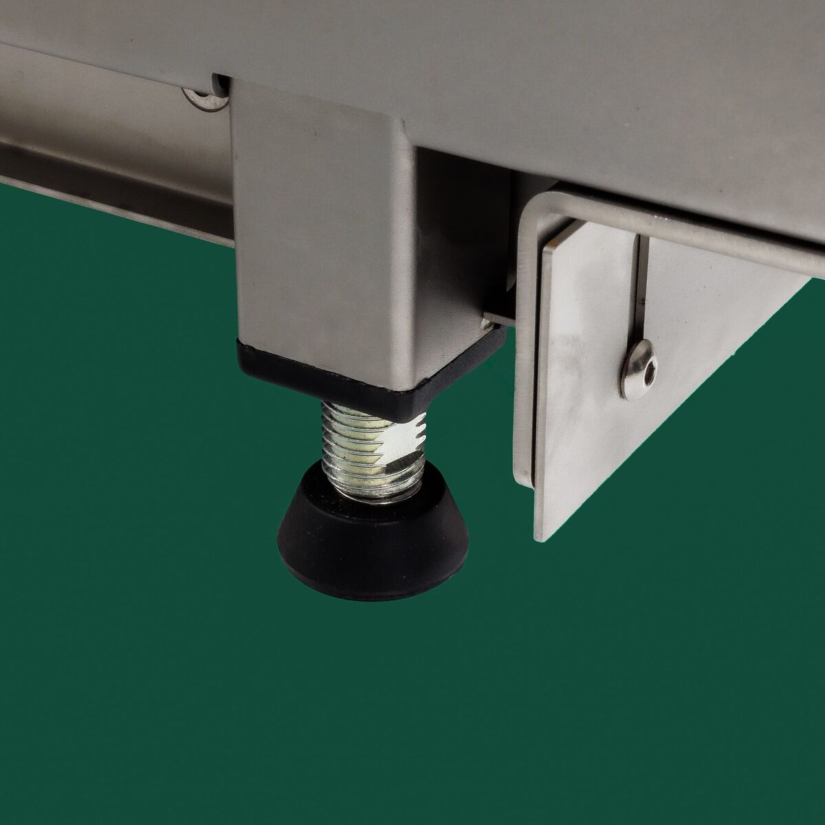 Adjustable stainless steel foot that levels the station