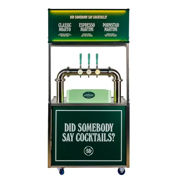 Springbay Cocktail-3tap Rollbar mit drei Zapfhähnen und Menütafel darüber